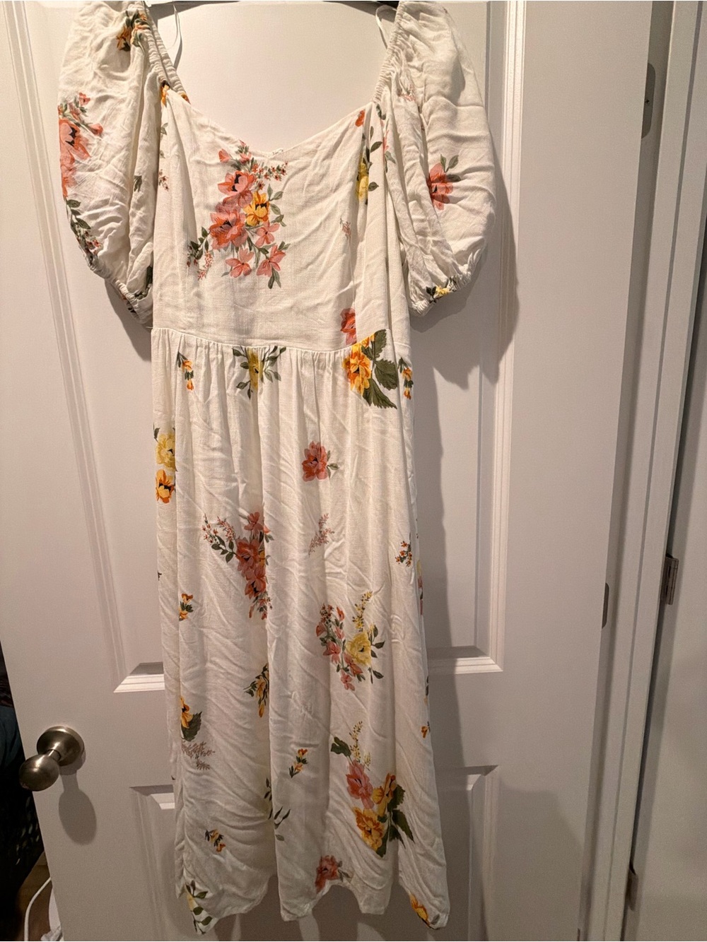 Baltic Born White Midi Dress with Pink & Yellow Floral Print
